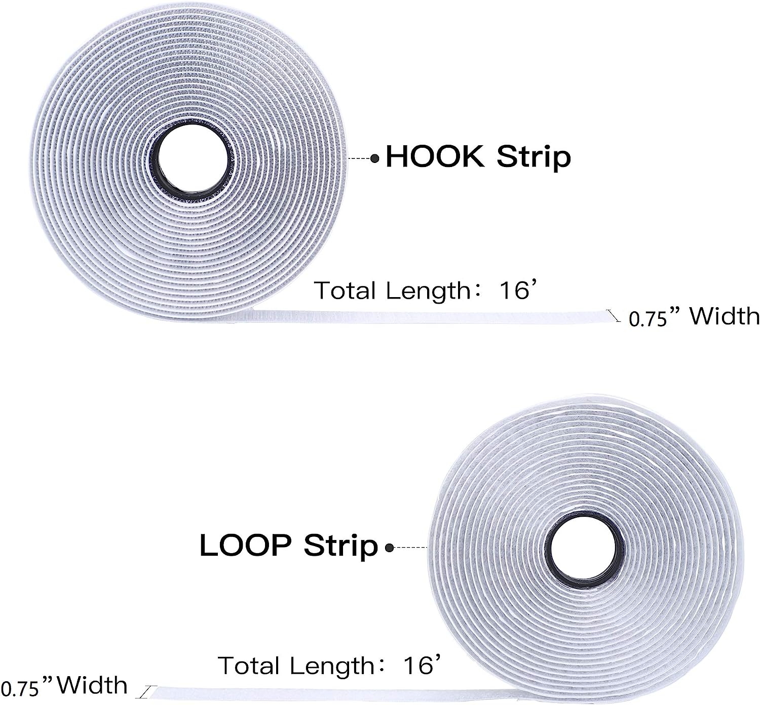 16 Feet Length 0.75 Inch Width Hook and Loop with Strong Self Adhesive Tape Strip Fastener (White) - Image 5
